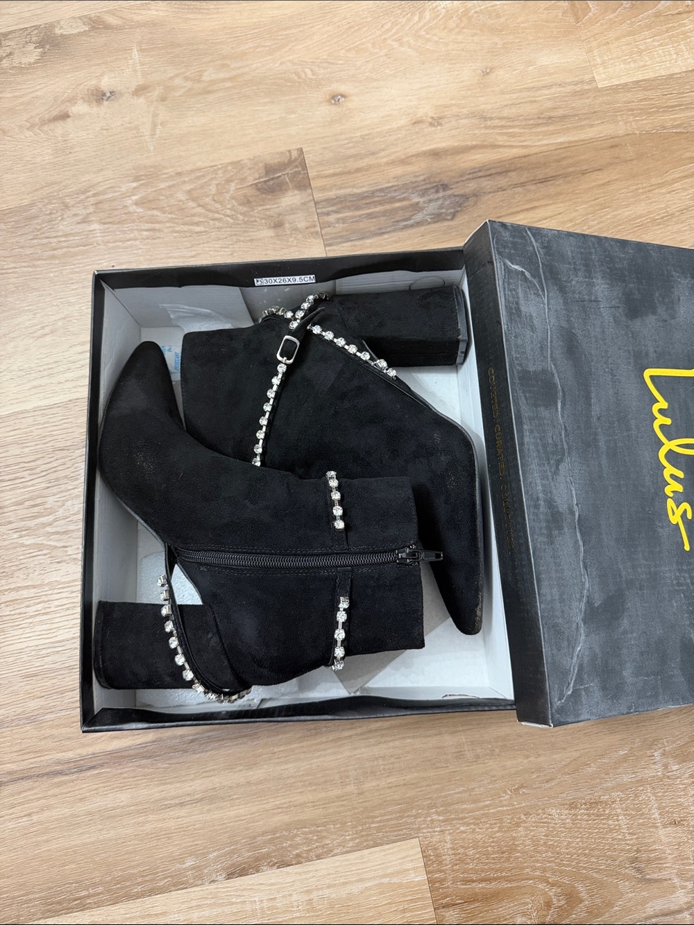 Lulu's Black Crystal-Trim Suede Ankle Booties